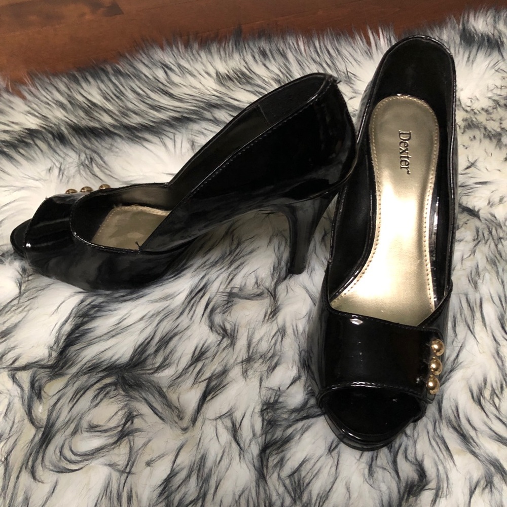 Black Patent Dexter Peep toe Heel with Gold Studs